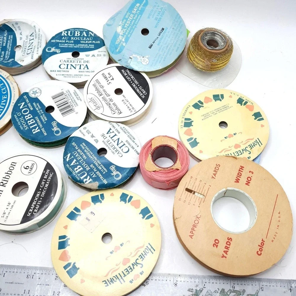 Vintage Ribbon Lot 15 Rolls Mixed Color Width Sewing Craft Supply Destash Bundle
